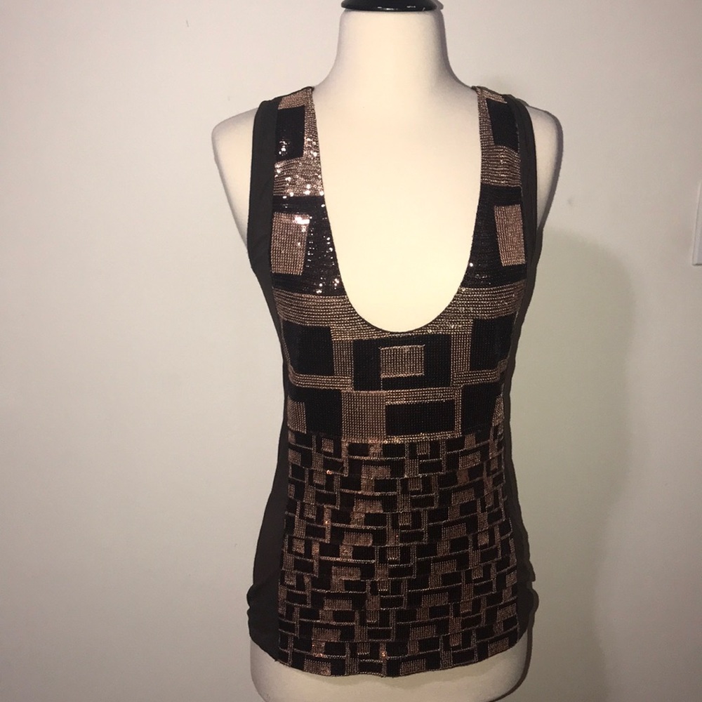 Brown tank top with bronze and brown sequence